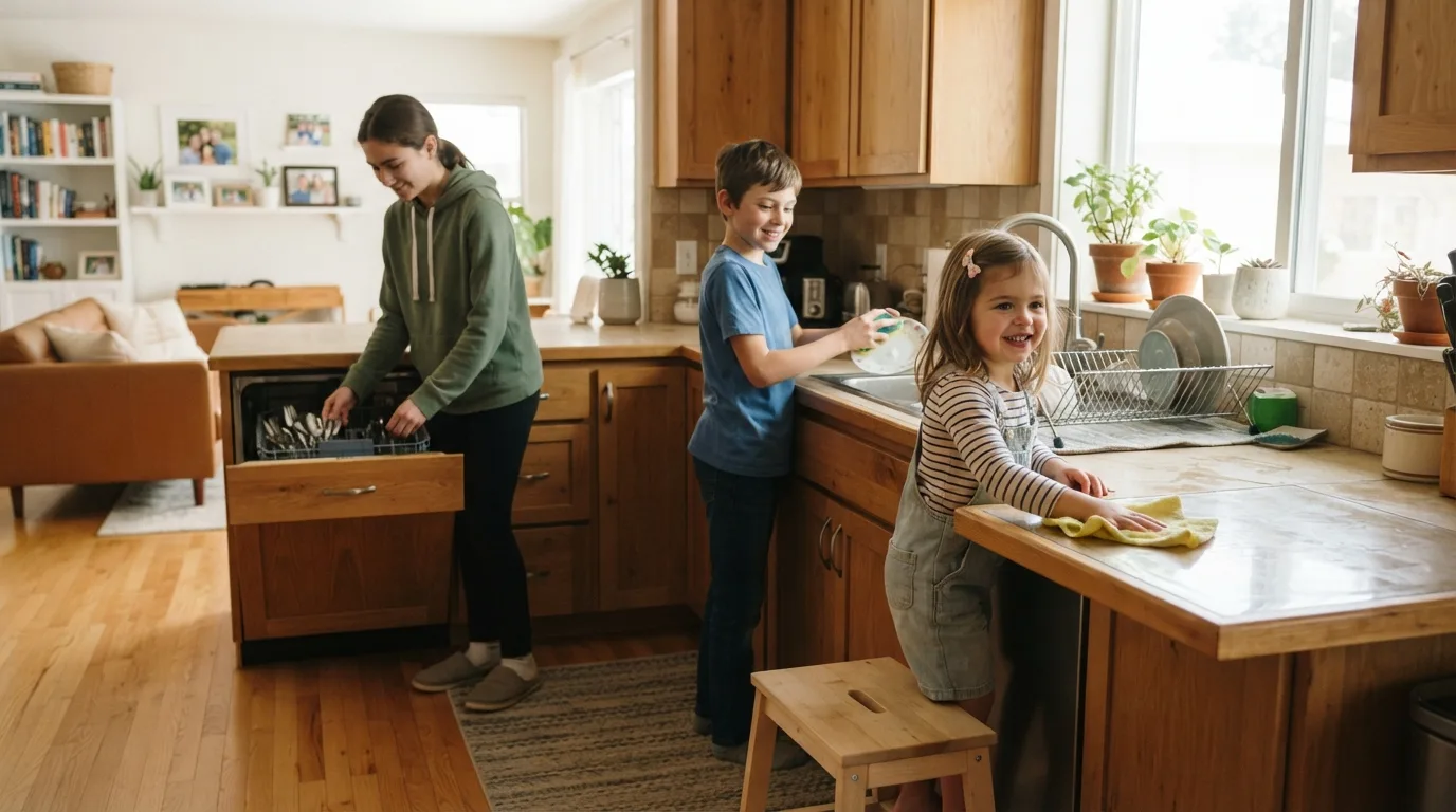 Chores by Age for Kids in a calm family setting