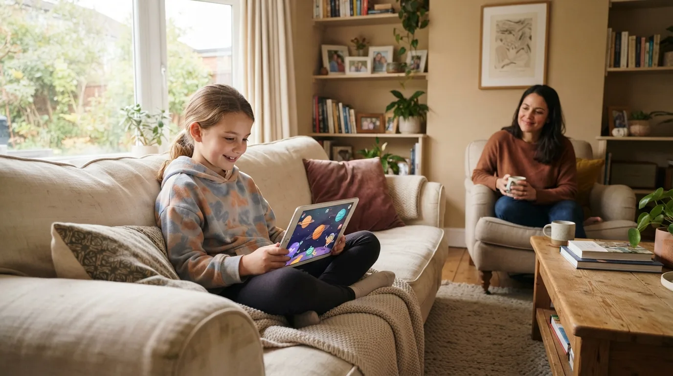 School Age Screen Time in a calm family setting