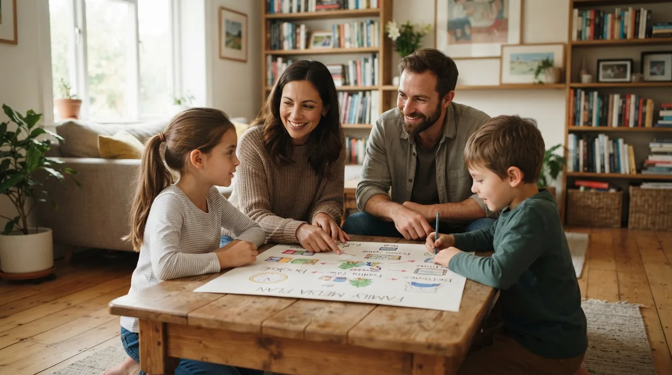 Family Screen Time Plan in a calm family setting