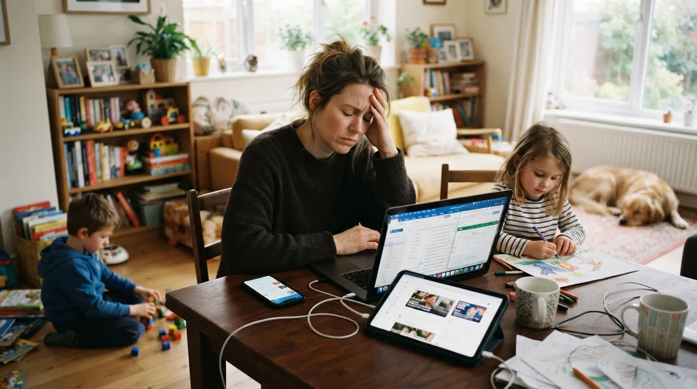 Digital World Stress in a calm family setting